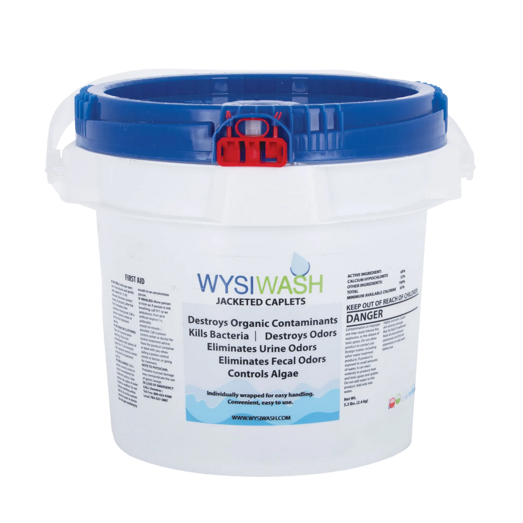 Wysiwash® Sanitizing System,"White bucket with blue lid and red latch, front view"