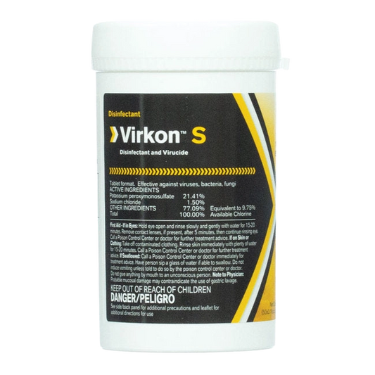 Virkon™ S Disinfectant & Viruscide,"White plastic jar with black and yellow front label"