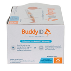 BuddyID®  ISO Microchip,"Product box with orange syringe illustration and 25-count label"