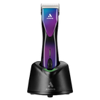 Pulse ZR II - Purple Galaxy Limited Edition Clipper by Andis,"Purple and black clipper in charging stand"