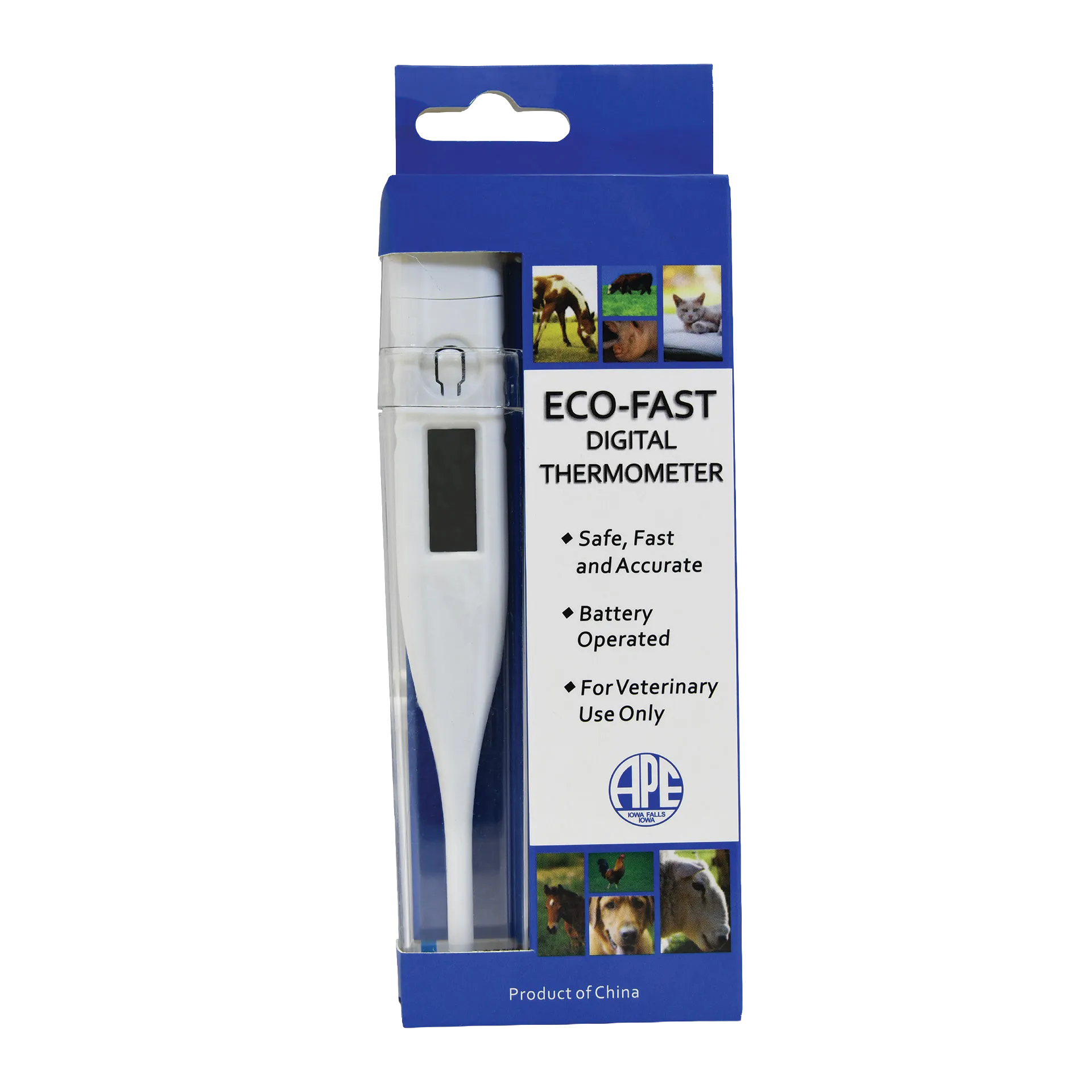 Digital Thermometer,"White digital thermometer in blue retail packaging"