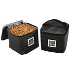 Replacement Insulated Dog Food Carriers,"Two black insulated food carriers, one open and filled with kibble"