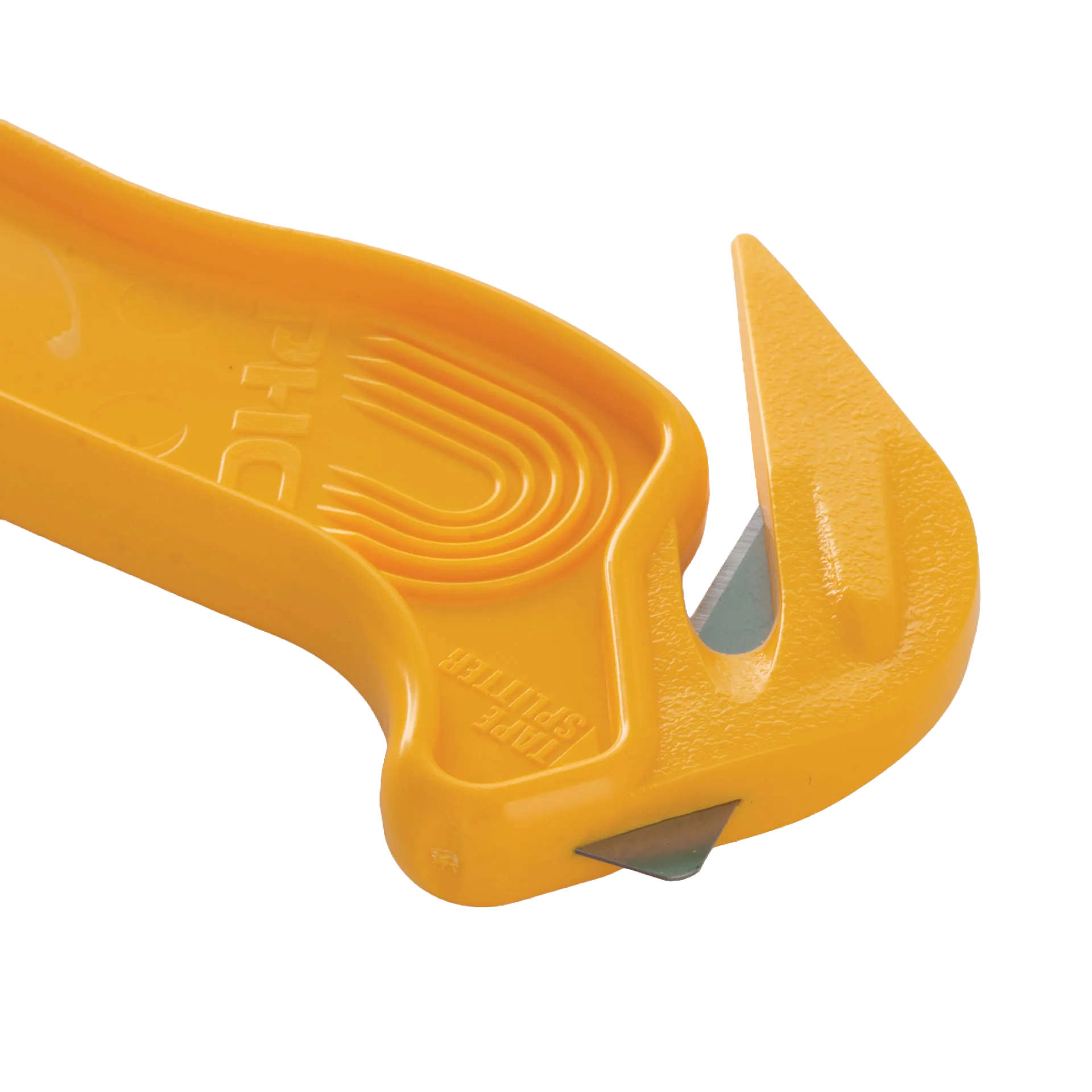 Plastic Wrap Cutter,"Yellow handheld cutter with exposed blade"