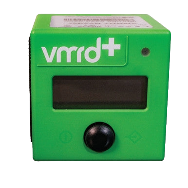 VMRD+ Reader,"Green electronic reader with display screen and single button"