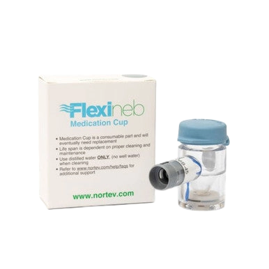 Flexineb® Medium Medication Cup,"Clear medication cup with blue cap in box"