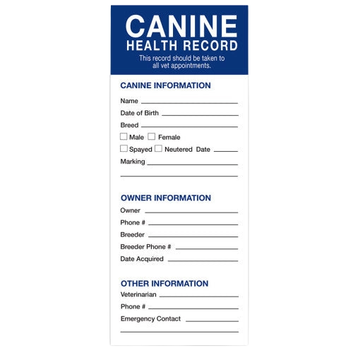 Revival Health Records for Dogs and Cats,"Canine health record form pad"