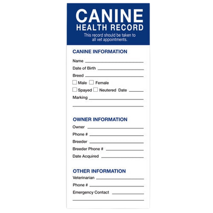 Revival Health Records for Dogs and Cats,"Canine health record form pad"