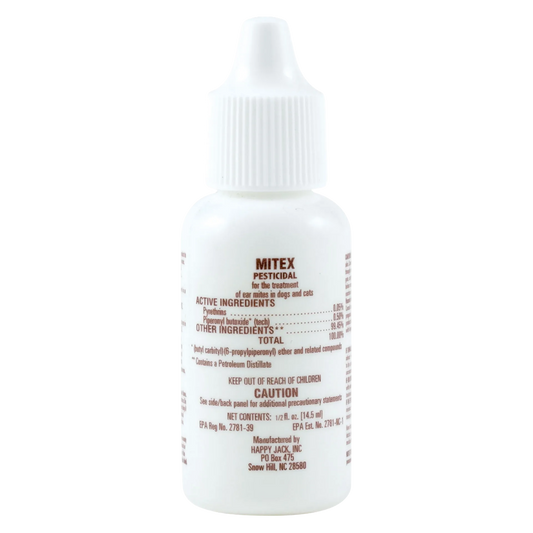 Happy Jack® Mitex™,"White squeeze bottle with ribbed twist cap"