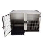 Module Stack Duo Dog Grooming Stainless Steel Cage by Waggz,"Double stainless steel dog cage with open door and floor tray"