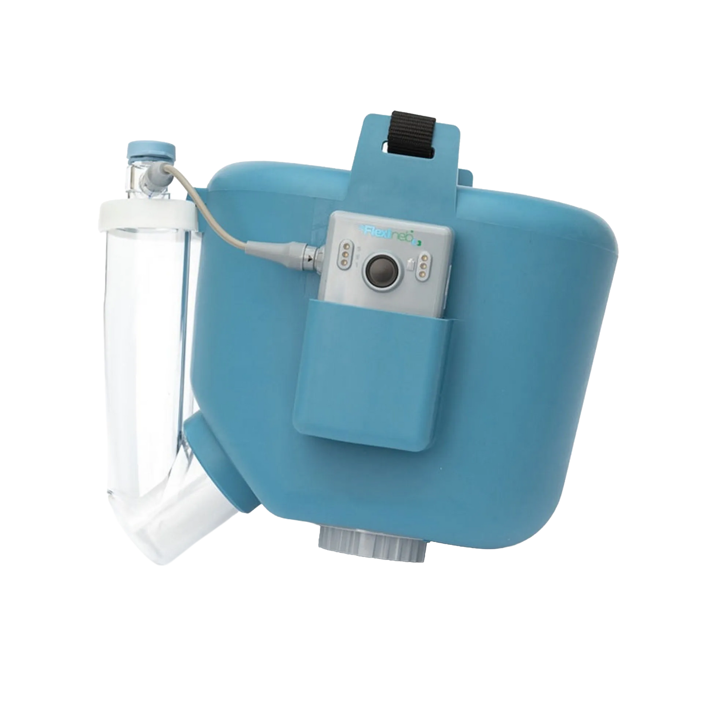 Flexineb® E3 Portable Equine Nebulizer Complete System with 2 Standard Med Cups,"Blue nebulizer unit with attached clear medication cup"
