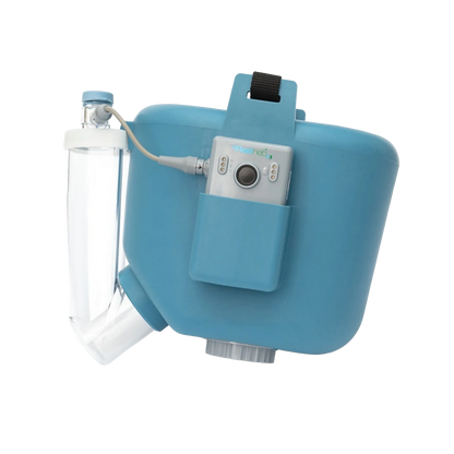 Flexineb® E3 Portable Equine Nebulizer Complete System with 2 Standard Med Cups,"Blue nebulizer unit with attached clear medication cup"