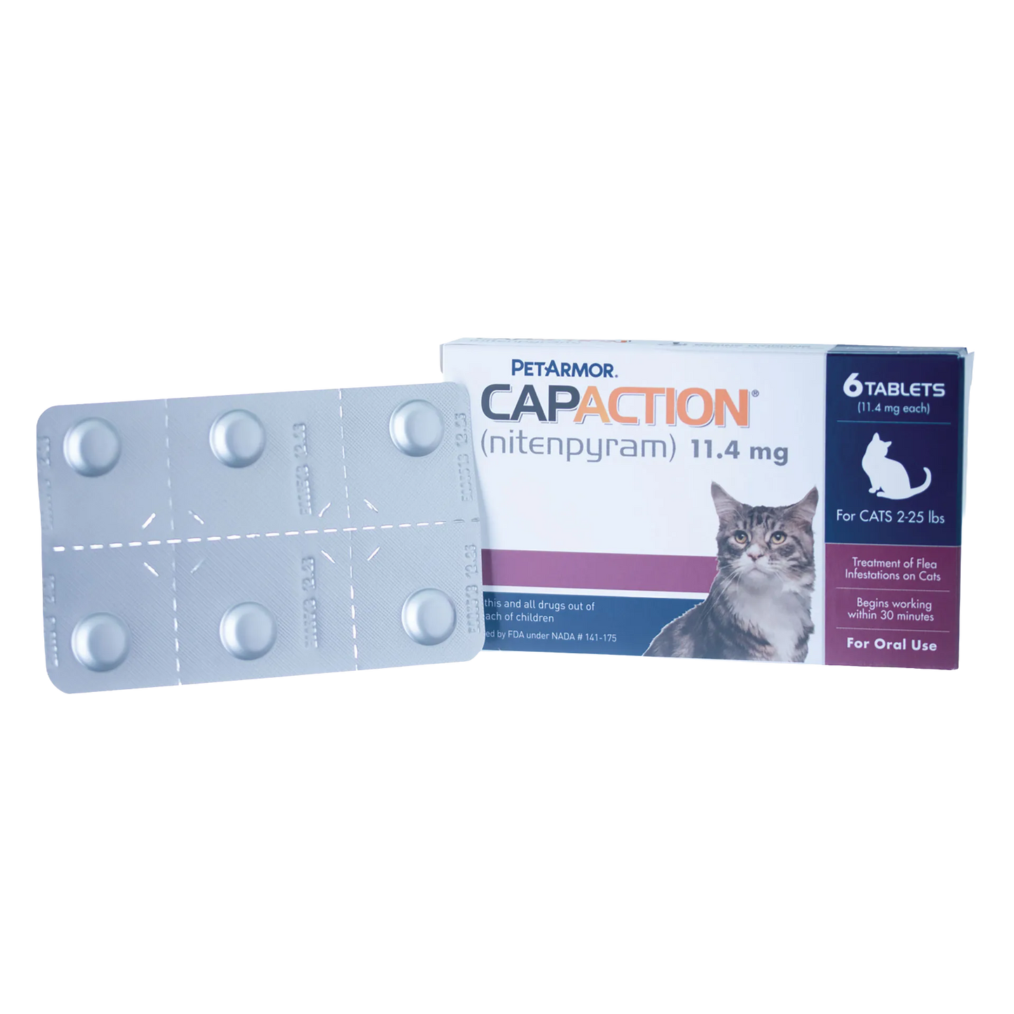 CapAction®,"Box with cat image and six-tablet blister pack"