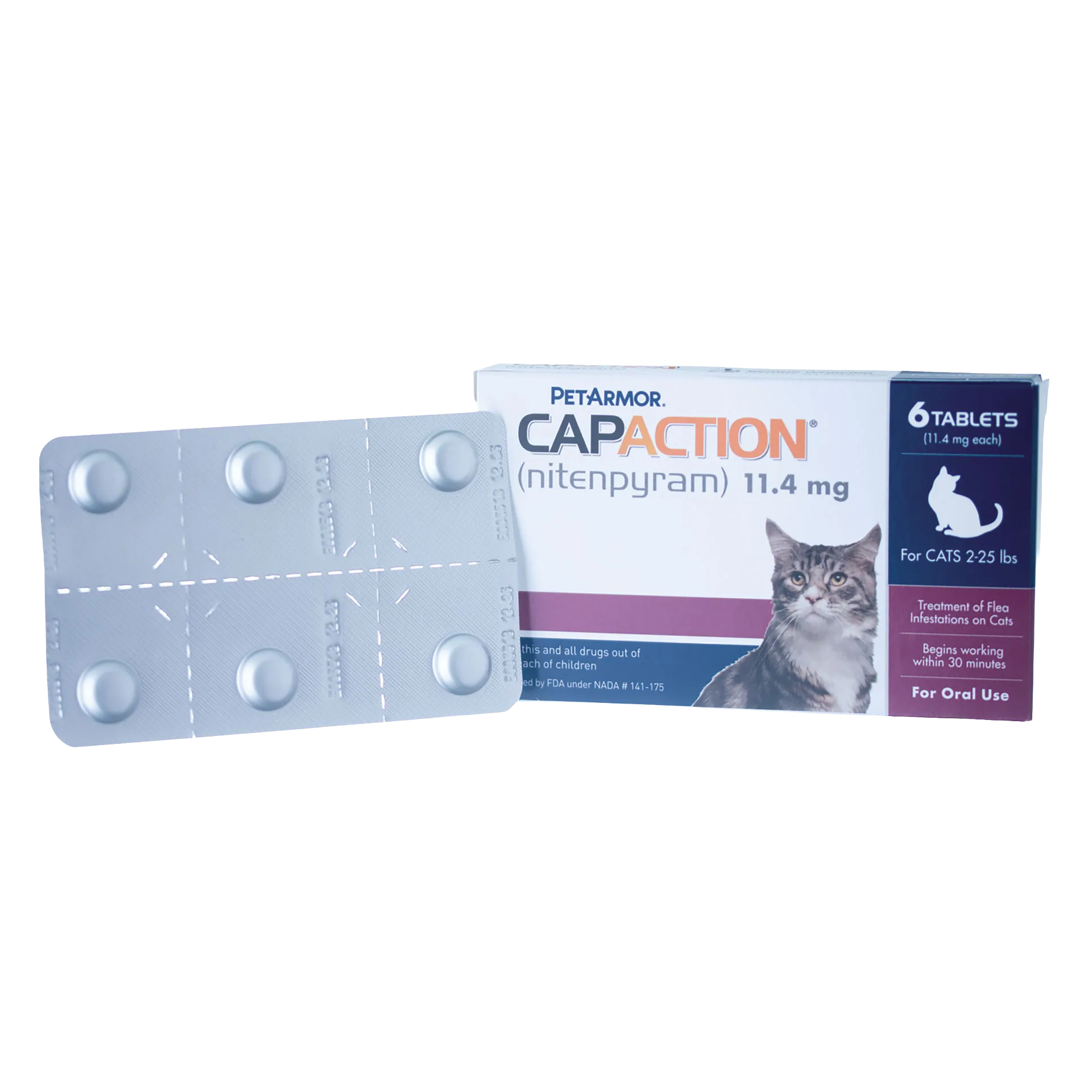 CapAction®,"Box with cat image and six-tablet blister pack"