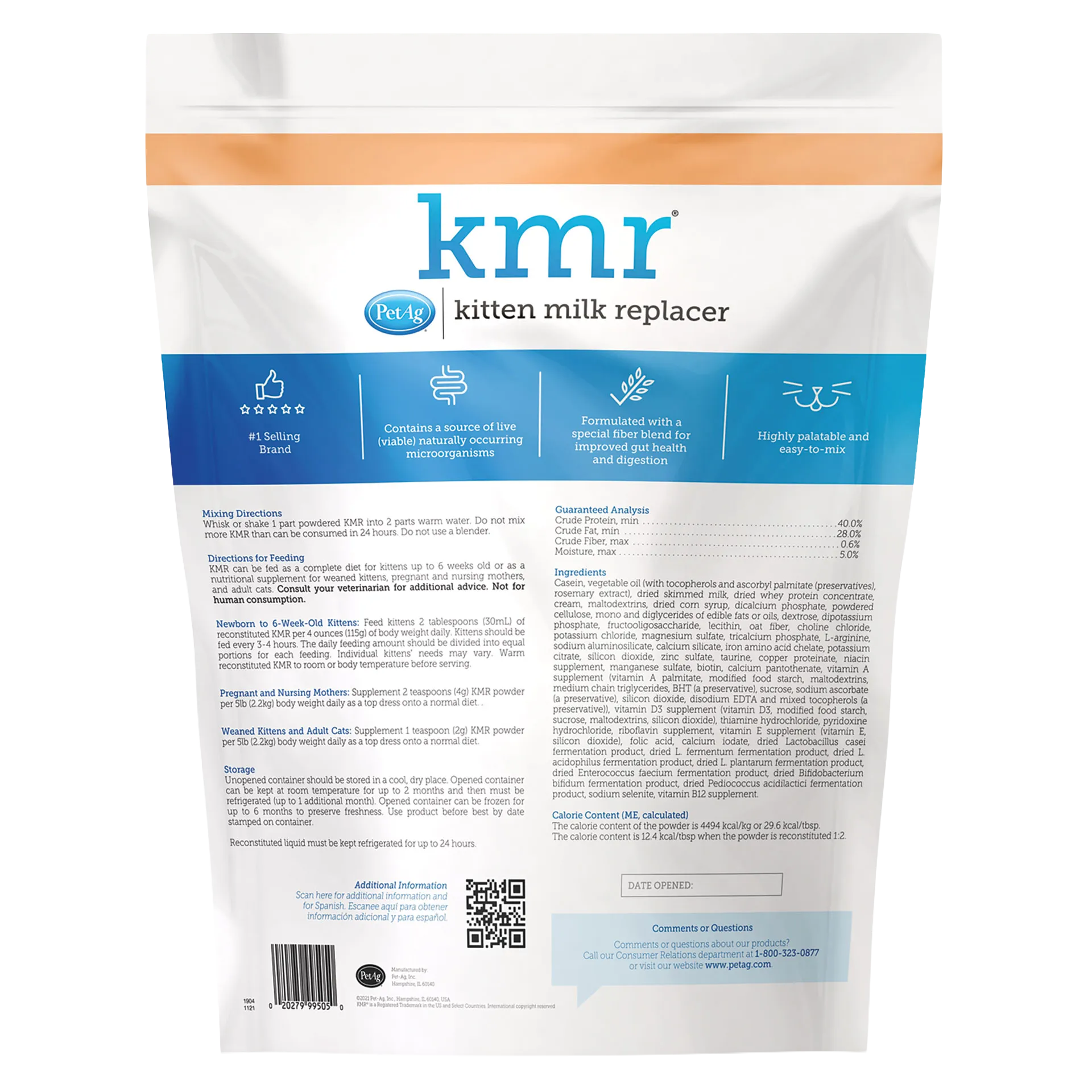 KMR®,"Back view of resealable pouch with feeding directions panel"