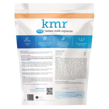 KMR®,"Back view of resealable pouch with feeding directions panel"