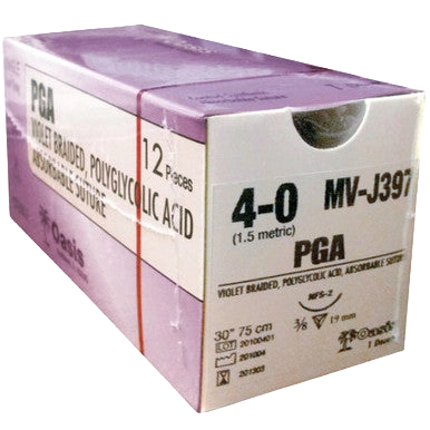 PGA Violet Braided Polyglycolic Absorbable Suture,"Purple and white suture box carton"