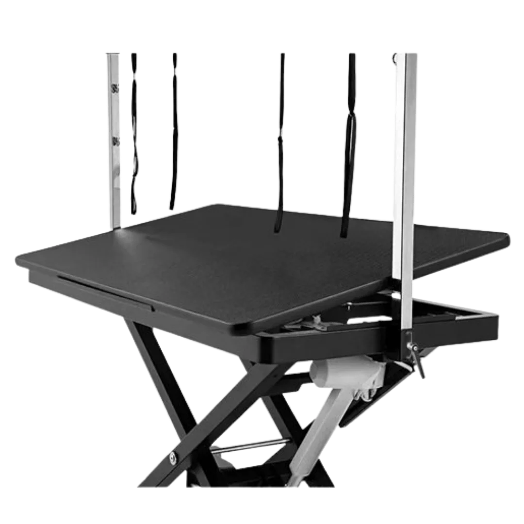 "50"" Dog Grooming 908 Electric Table without Drawer by Waggz","Black grooming table with arm posts and no drawer"