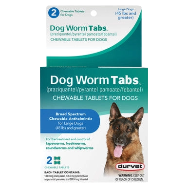 Dog Worm Tabs,"Front of box with dog photo and tablet blister pack"