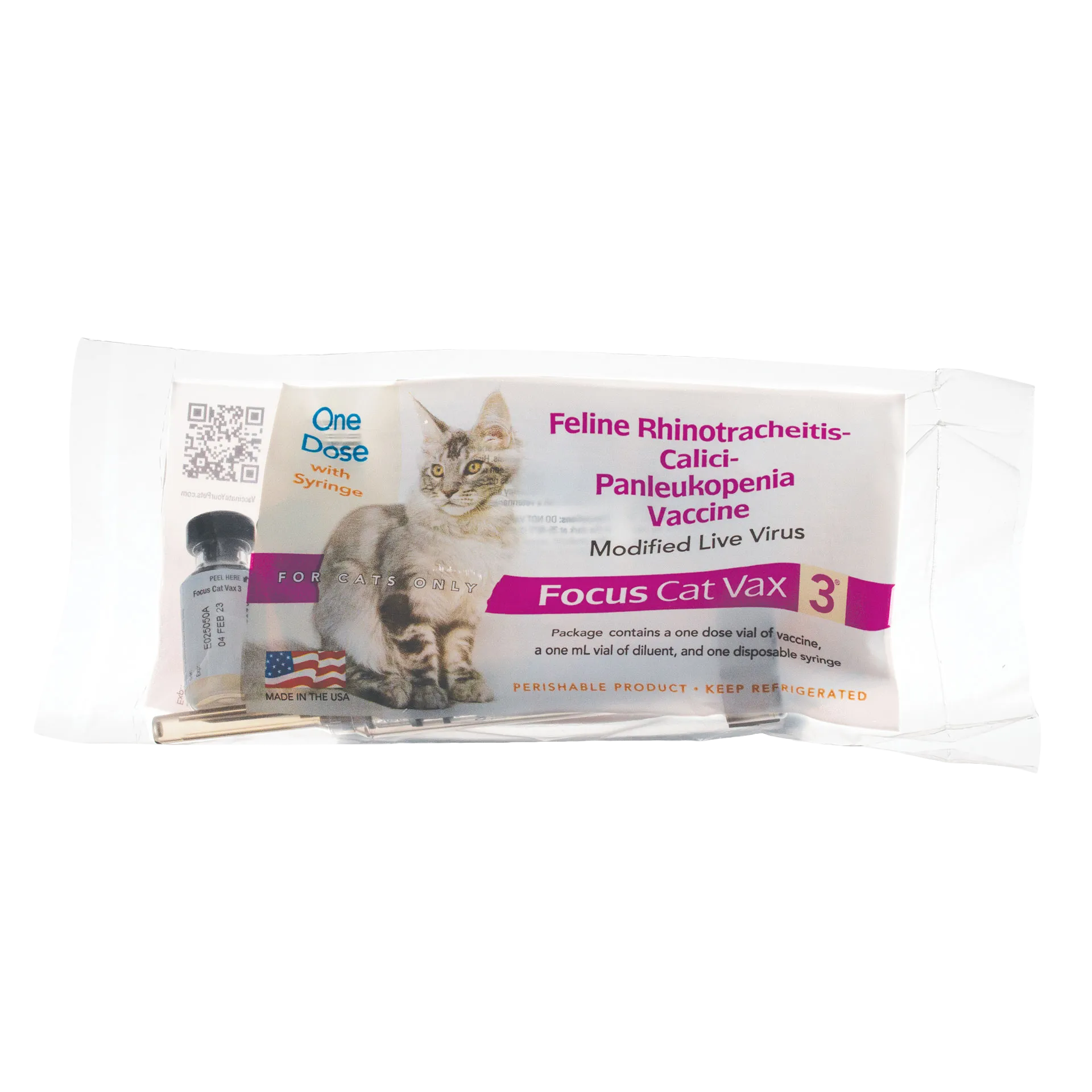 Focus Cat Vax 3®,"Vaccine vial and syringe in labeled package"