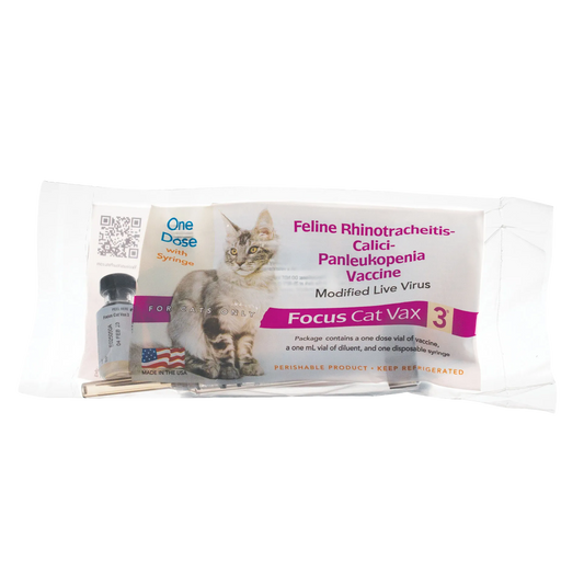 Focus Cat Vax 3®,"Vaccine vial and syringe in labeled package"