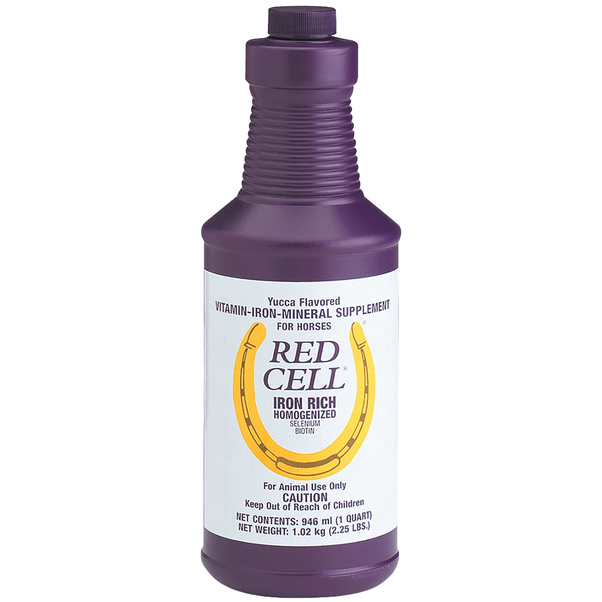 Red Cell®,"Purple bottle with white label and yellow horseshoe graphic"