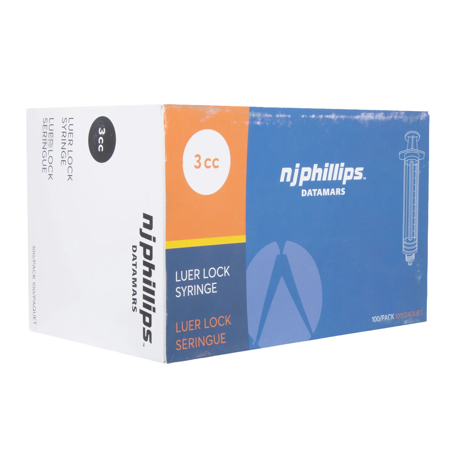 Small Syringes without Needles,"Blue and white box of luer lock syringes"