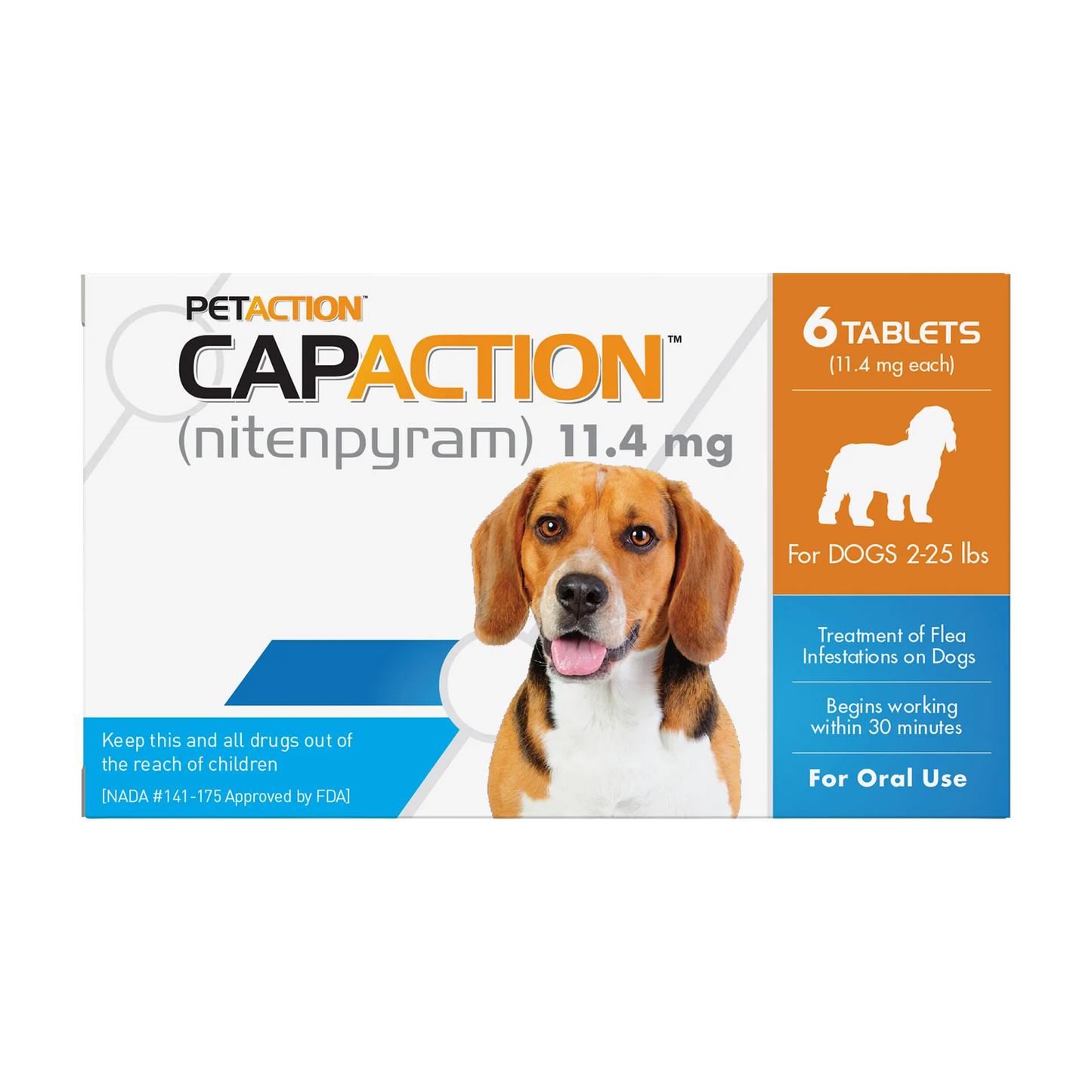 CapAction®,"Product box with beagle image and 6-tablet label"