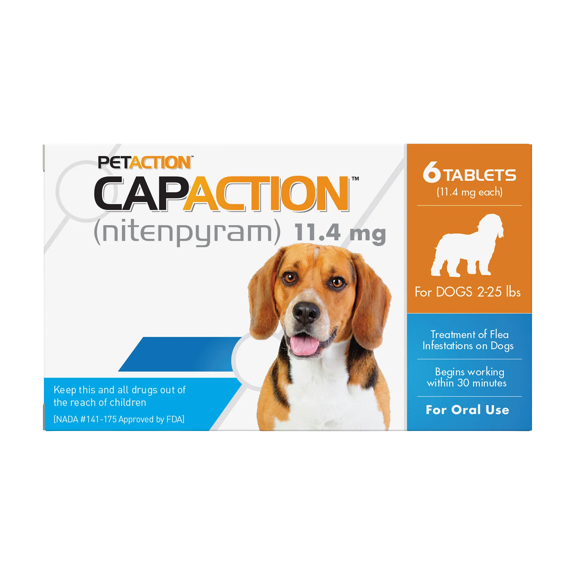 CapAction®,"Product box with beagle image and 6-tablet label"
