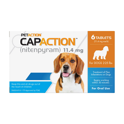CapAction®,"Product box with beagle image and 6-tablet label"