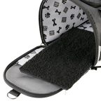 Mobile Dog Gear Pet Carrier Plus,"Open pet carrier interior with black plush mat and mesh flap"