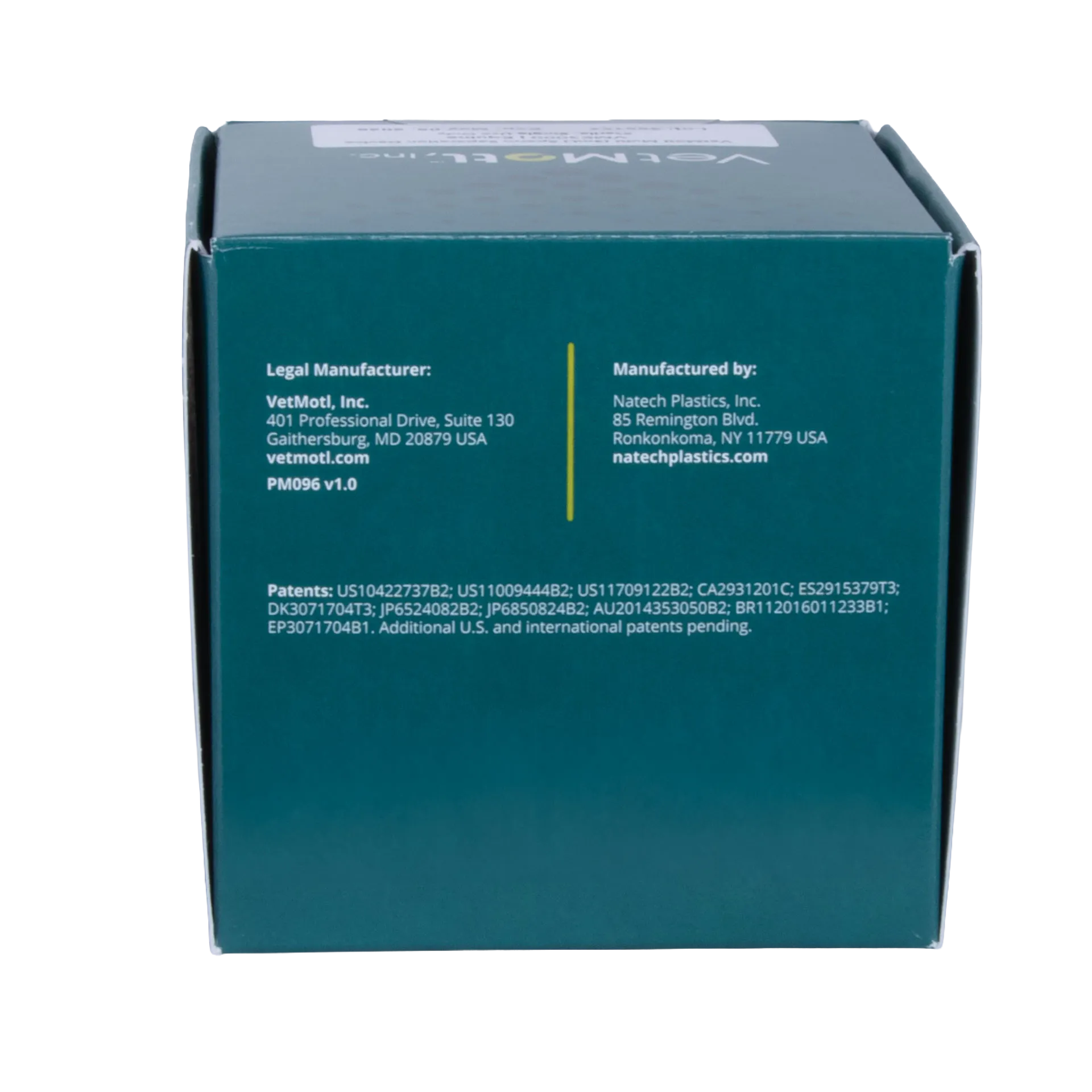 VetMotl Sperm Separation Device,"Teal product box side panel view"