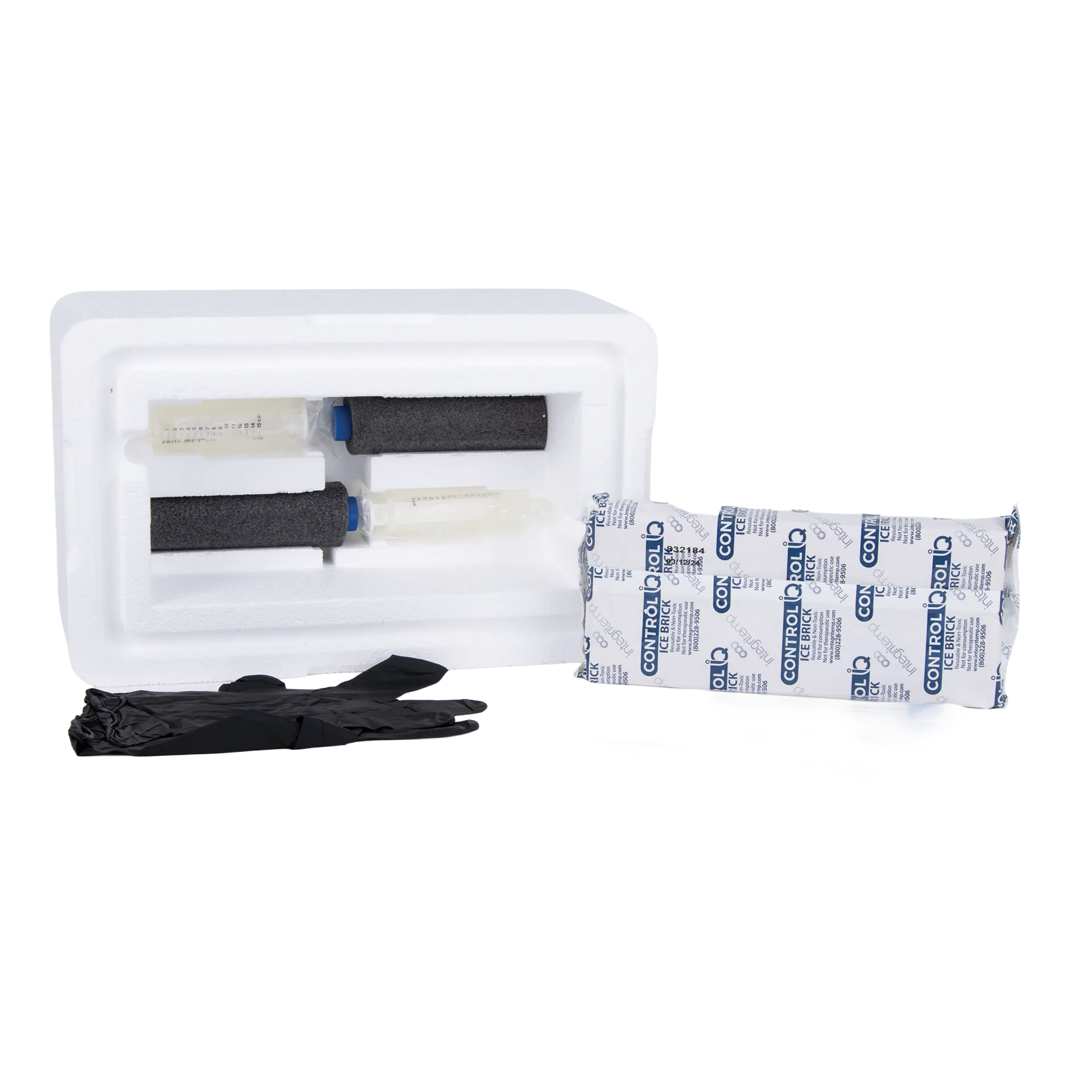 Canine Express Semen Transport Kit,"Foam cooler kit with two vials, ice pack, and black gloves"