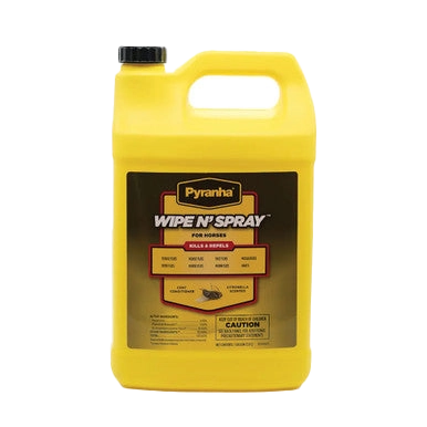 Pyranha® Wipe N Spray Oil Base Equine Fly Spray,"Yellow gallon jug with handle and black cap"