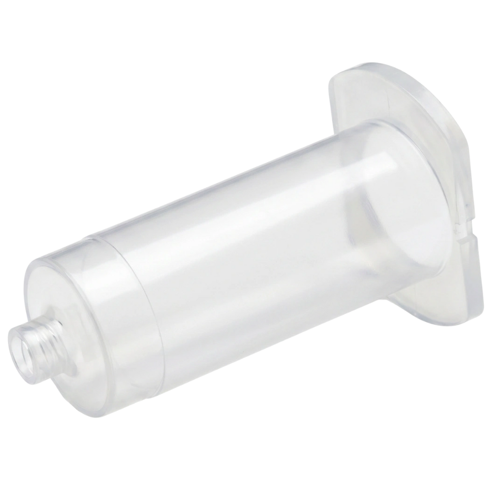 Blood Collection Vacutainer Holder,"Clear cylindrical holder with flared finger grip"