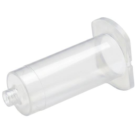 Blood Collection Vacutainer Holder,"Clear cylindrical holder with flared finger grip"