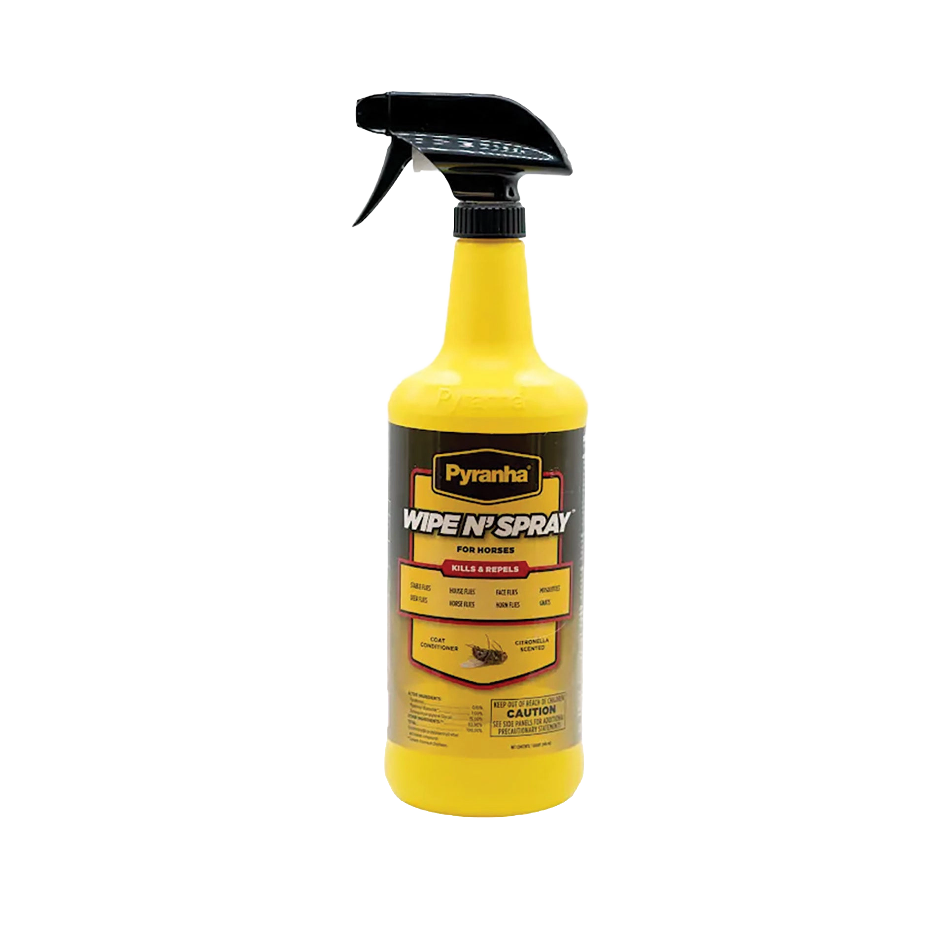 Pyranha® Wipe N Spray Oil Base Equine Fly Spray,"Yellow spray bottle with black trigger sprayer"