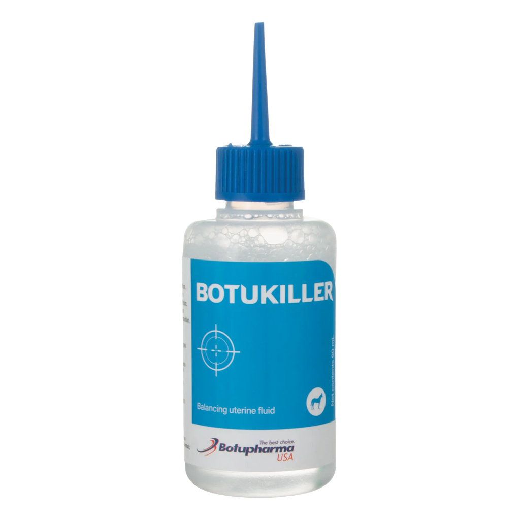 Botukiller,"Plastic squeeze bottle with blue nozzle cap and blue label"