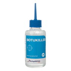 Botukiller,"Plastic squeeze bottle with blue nozzle cap and blue label"
