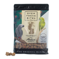 Caitec Oven Fresh Bites Bird Food,"Bird food bag with parrot images and visible pellets"
