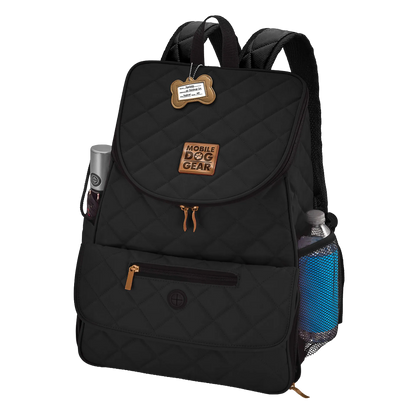Weekender Backpack,"Black quilted backpack with side mesh pockets and front zip pocket"