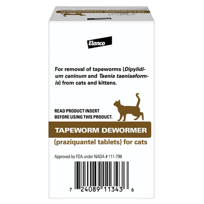 Tapeworm Dewormer,"Side view of product box with cat silhouette and barcode"