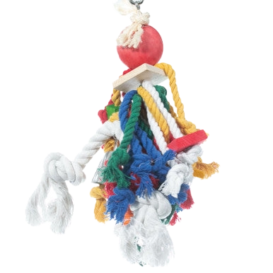 Cotton Preening Doll,"Rope bird toy with red ball and tassels"