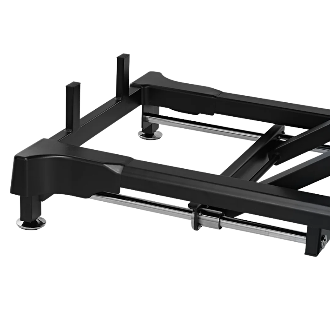 Dog Grooming Electric Tub with Sliding Door by Waggz,"Black metal tub base frame with leveling feet and rails"