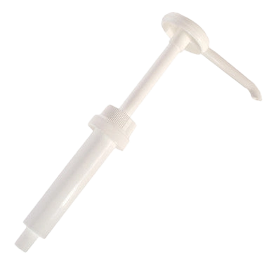 Dispensing Pump,"White plastic pump with angled spout"