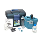 Flexineb® E3 Portable Equine Nebulizer Complete System with 2 Standard Med Cups,"Blue equine nebulizer mask with carrying case and accessories"