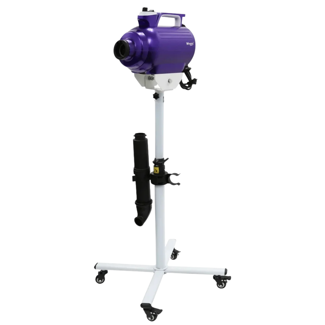 Solo Stream Dryer with Movable Dryer Stand by Waggz,"Purple pet dryer on white rolling stand"