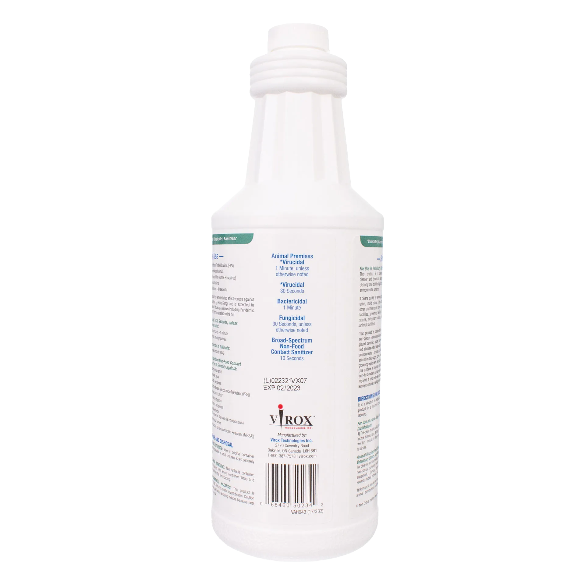 Rescue®  Disinfectant Cleaner,"White bottle with screw cap, back label view"