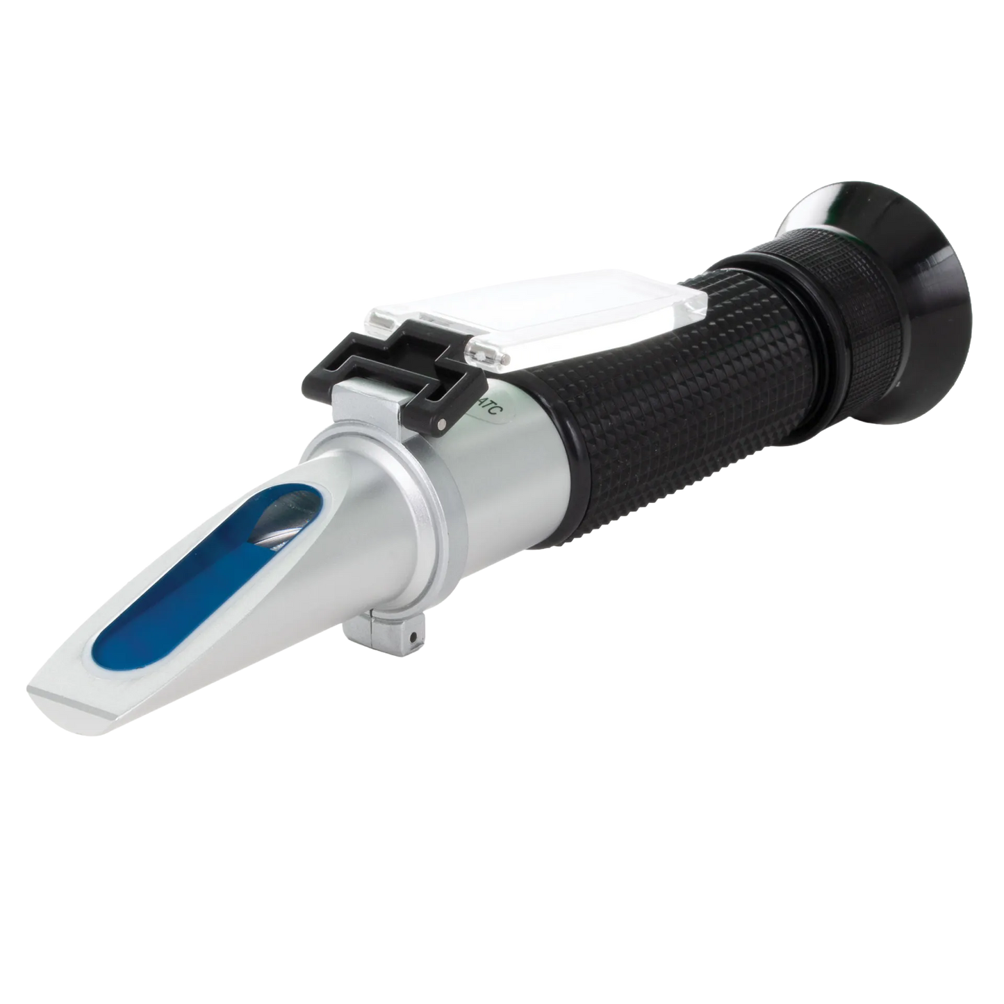 Refractometer,"Handheld measuring device with flip-up cover and eyepiece"
