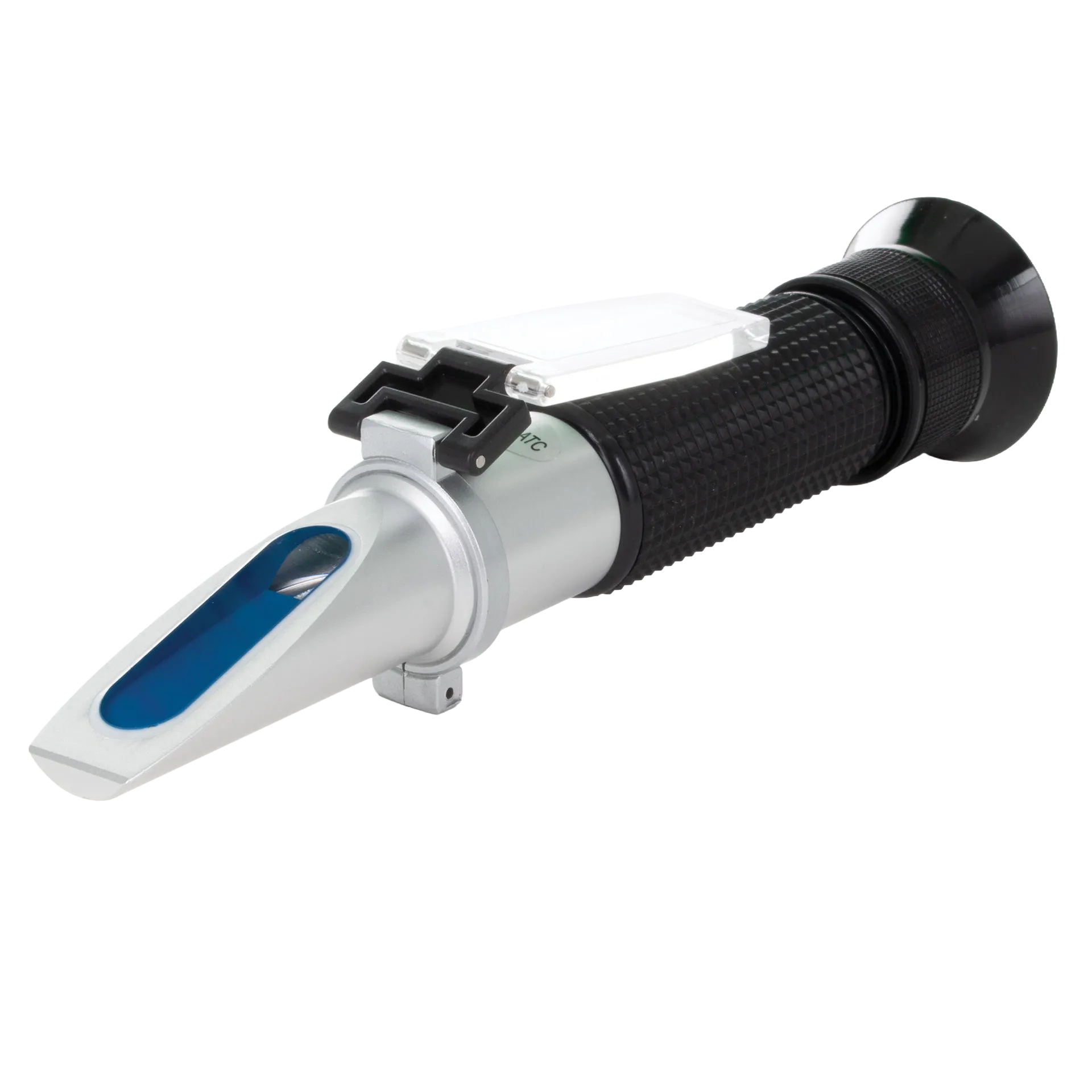 Refractometer,"Handheld measuring device with flip-up cover and eyepiece"