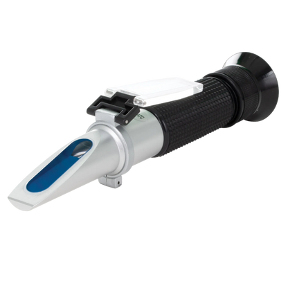 Refractometer,"Handheld measuring device with flip-up cover and eyepiece"